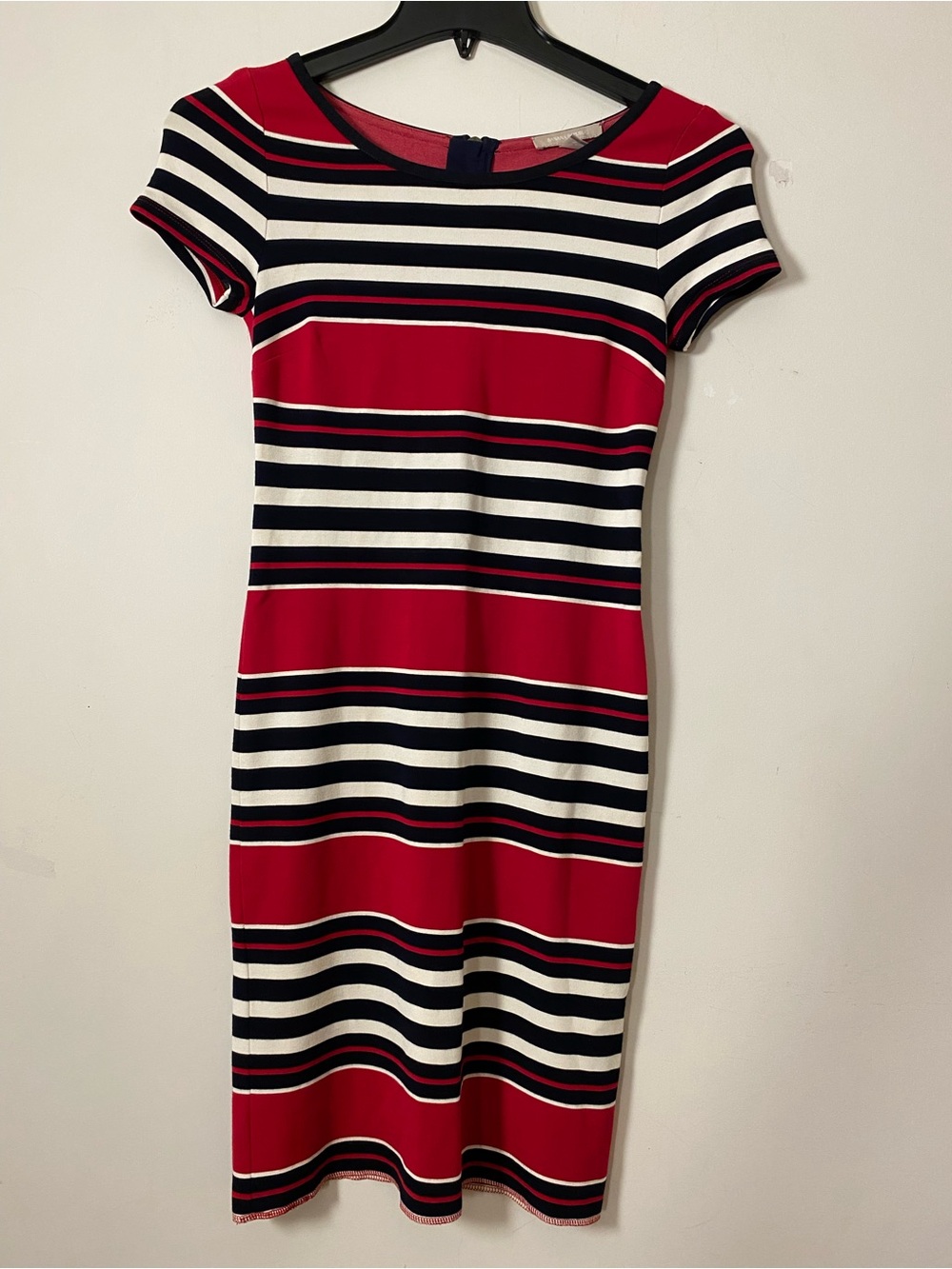 Banana Republic Striped Red and White Short-Sleeve Bodycon Dress